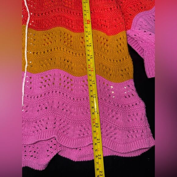Democracy Women’s Colorful Wave Stripe  Pointelle Cardigan M EUC feminine groovy - Picture 8 of 8